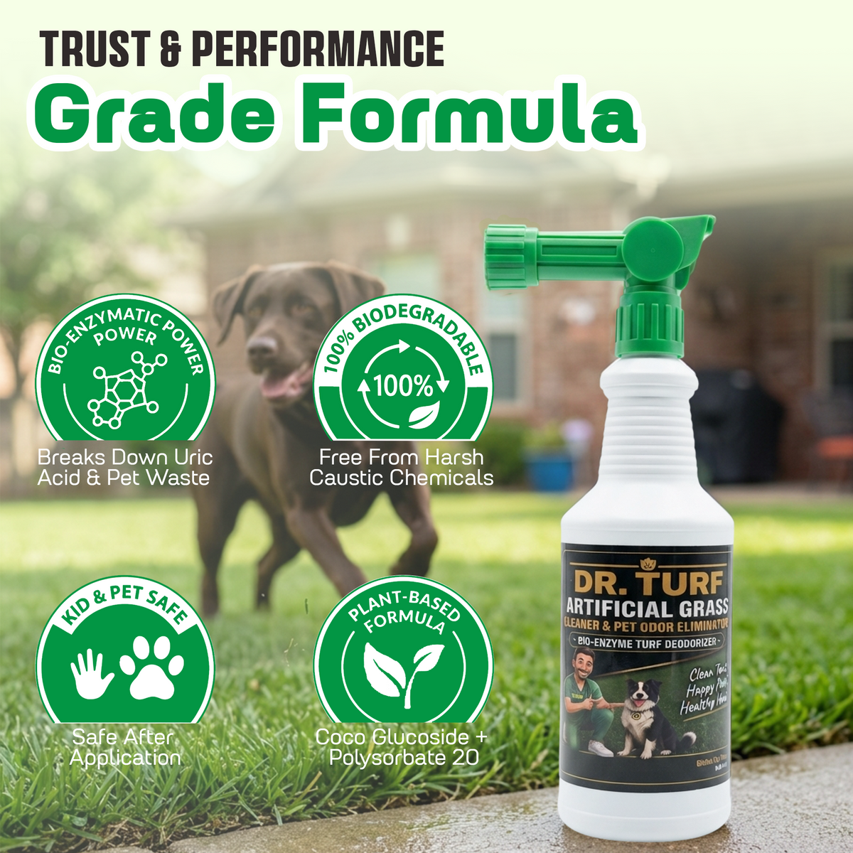 Dr. Turf Artificial Grass Cleaner & Pet Odor Eliminator | Bio-Enzyme | 32 oz