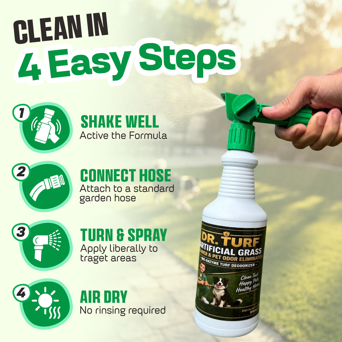 Dr. Turf Artificial Grass Cleaner & Pet Odor Eliminator | Bio-Enzyme | 32 oz